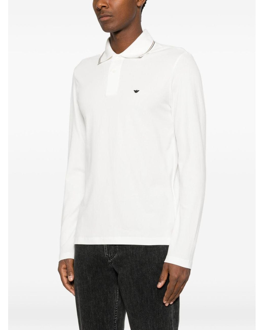 Emporio Armani White Logo-Embroidered Cotton Polo for men