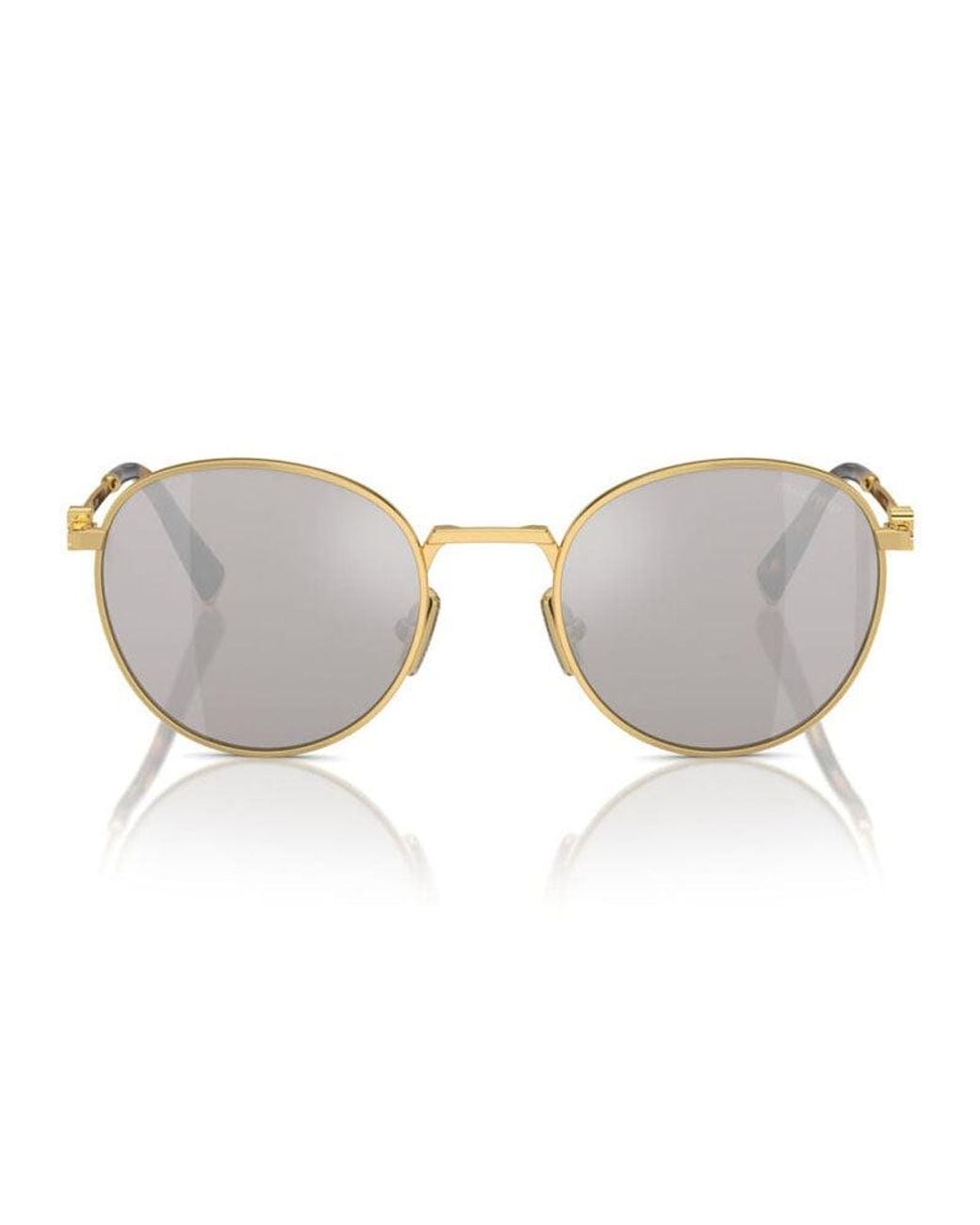 Miu Miu Metallic Miu Sunglasses Round Full Rim, Frame And Light Mirror Lens Mu55Zs5Ak07F