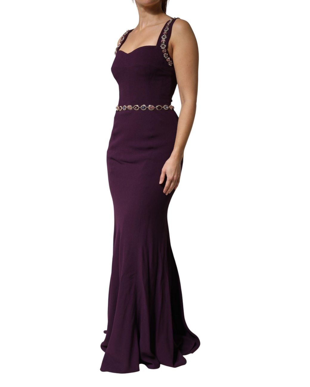 Dolce & Gabbana Purple Embellished Sheath Mermaid Gown Dress 46+03+Vi