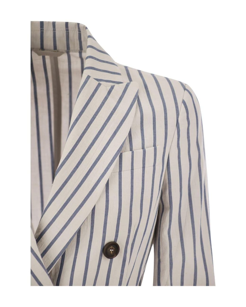 Brunello Cucinelli White Striped Double Breasted Jacket