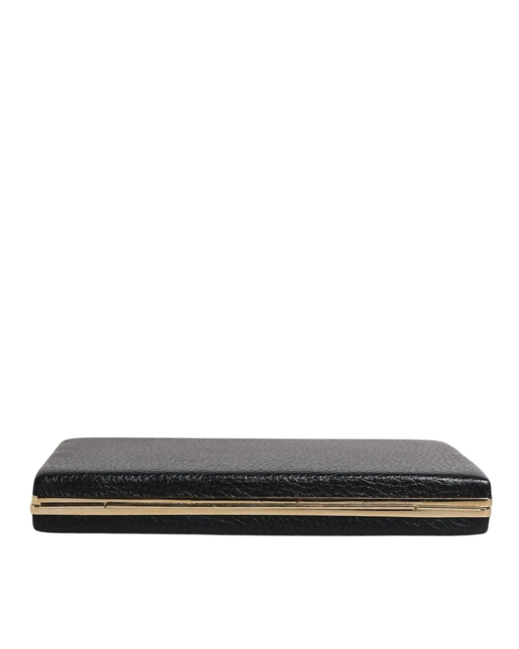 Dolce & Gabbana Black Leather Gold Frame Clutch Evening Party Purse Bag