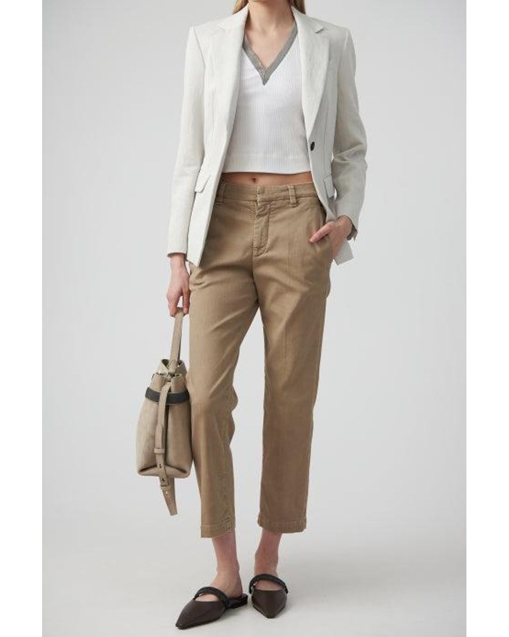Brunello Cucinelli Natural Light Taupe Cotton Straight Trousers