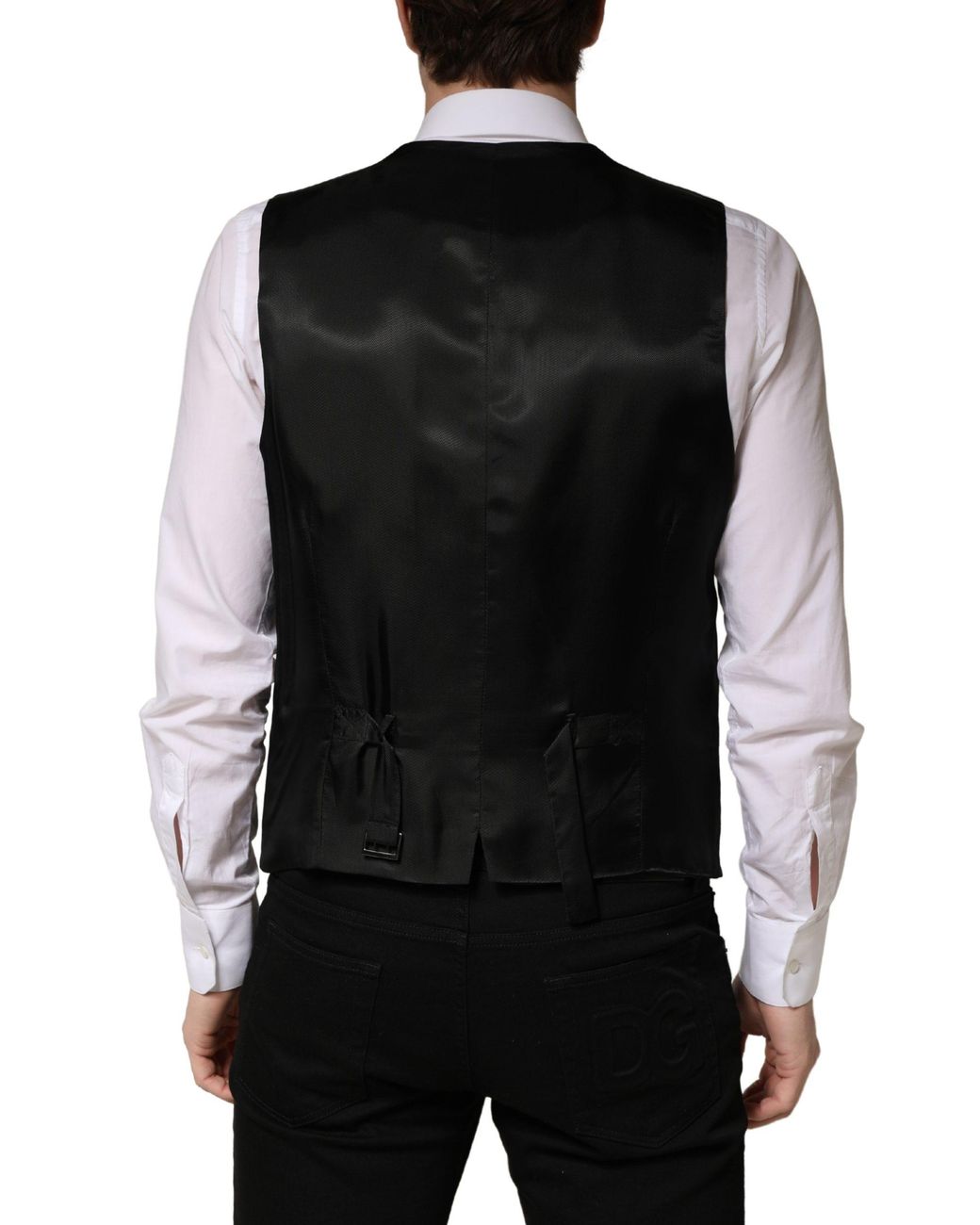 Dolce & Gabbana Black Wool Single Breasted Waistcoat Vest Virgin Silk Nylon Flax Clothing for men