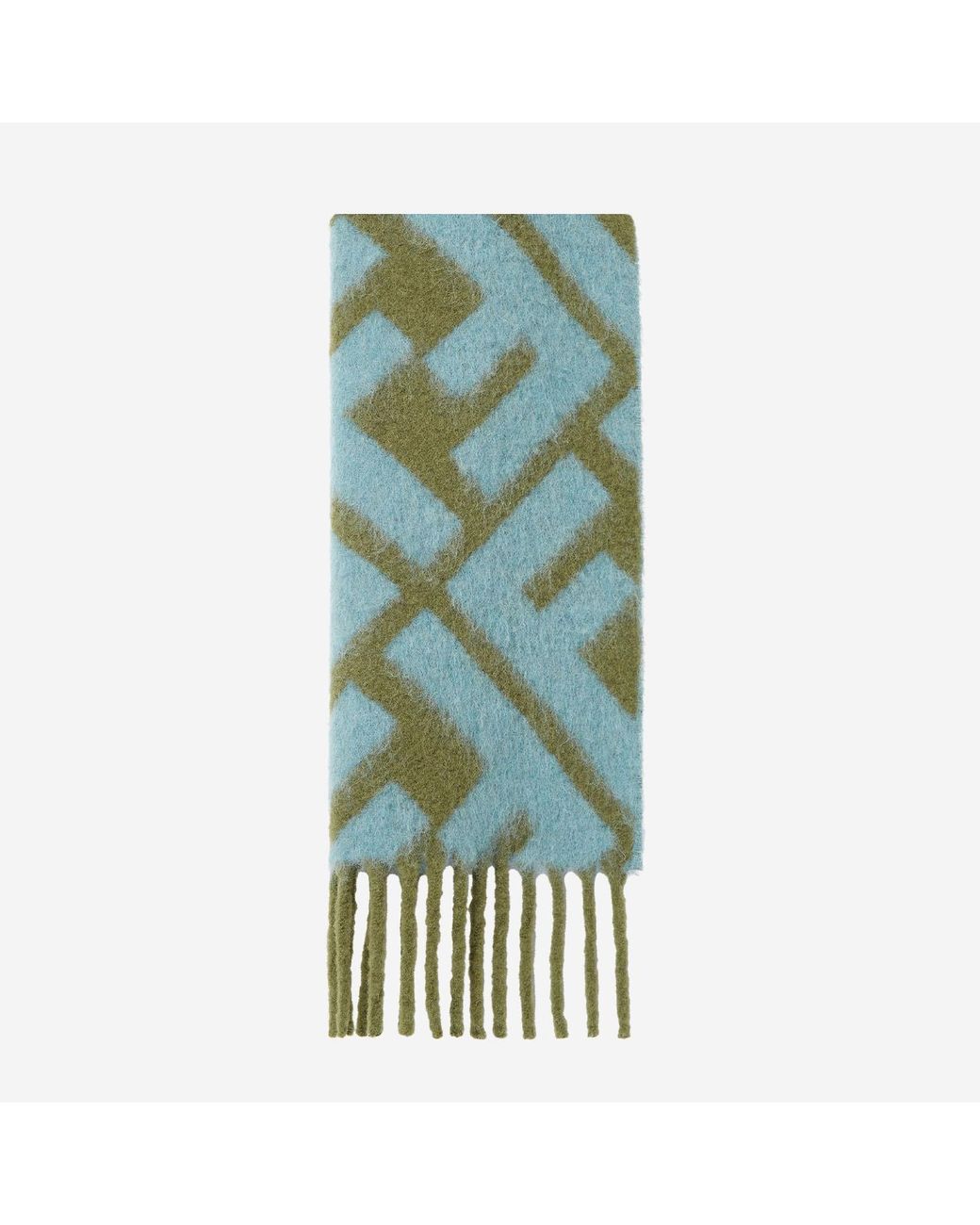 Fendi Green Alpaca And Wool Scarf With Ff Motif, Light