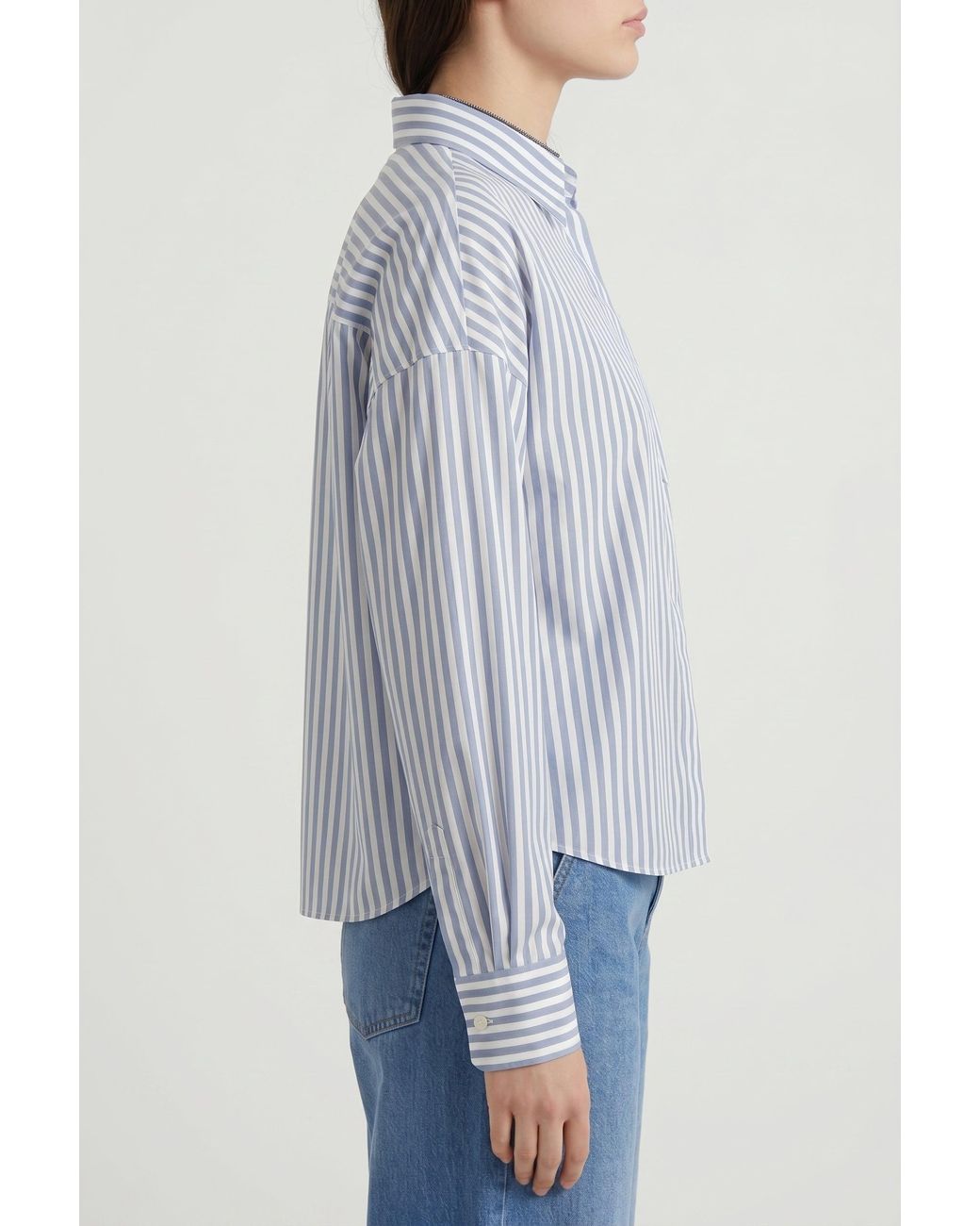 Brunello Cucinelli Blue Striped Cotton Silk Shirt