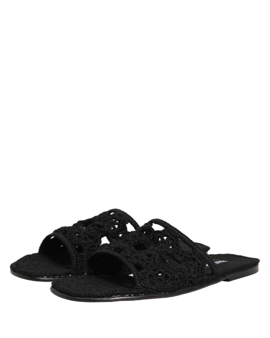 Dolce & Gabbana Black Fabric Woven Slides Sandals Flats Shoes for men