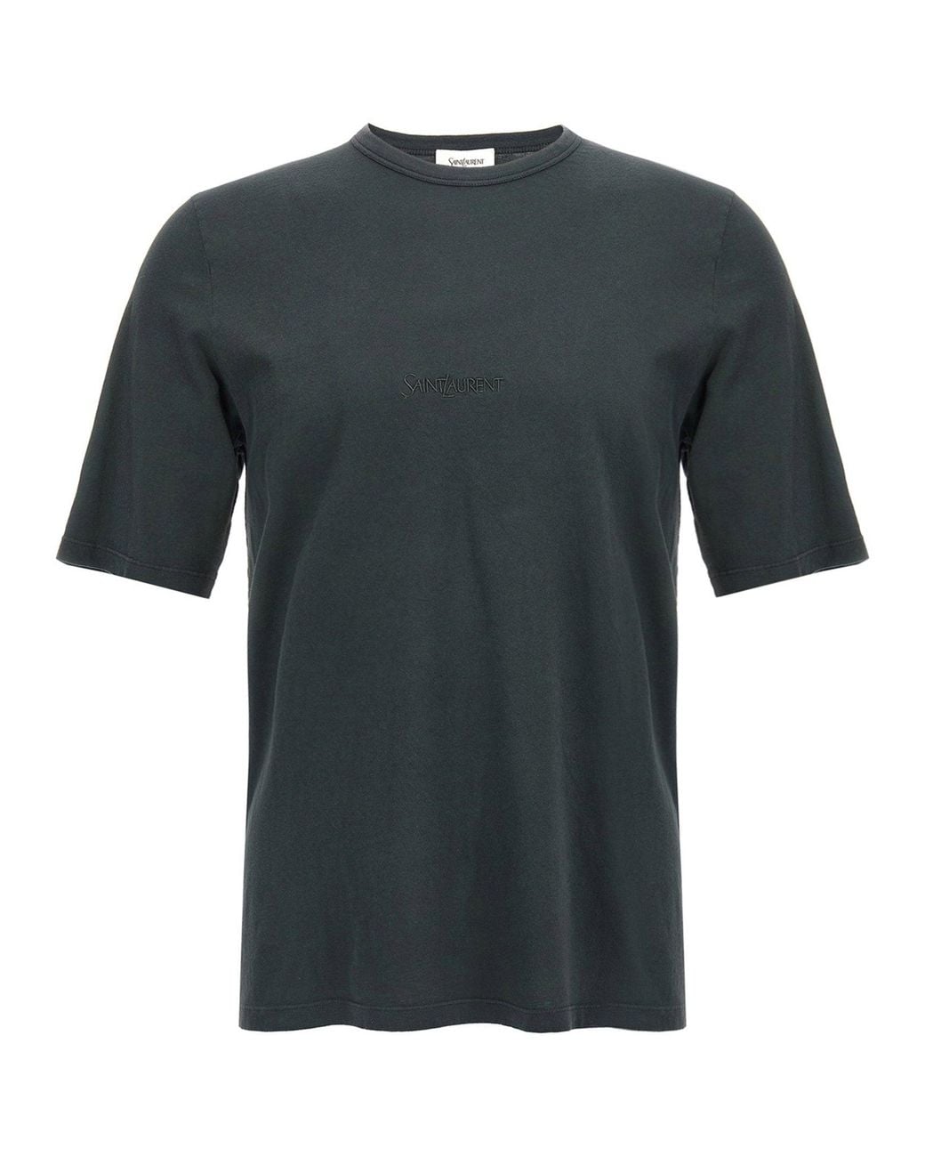 Saint Laurent Black Logo-Embroidered T-Shirt for men