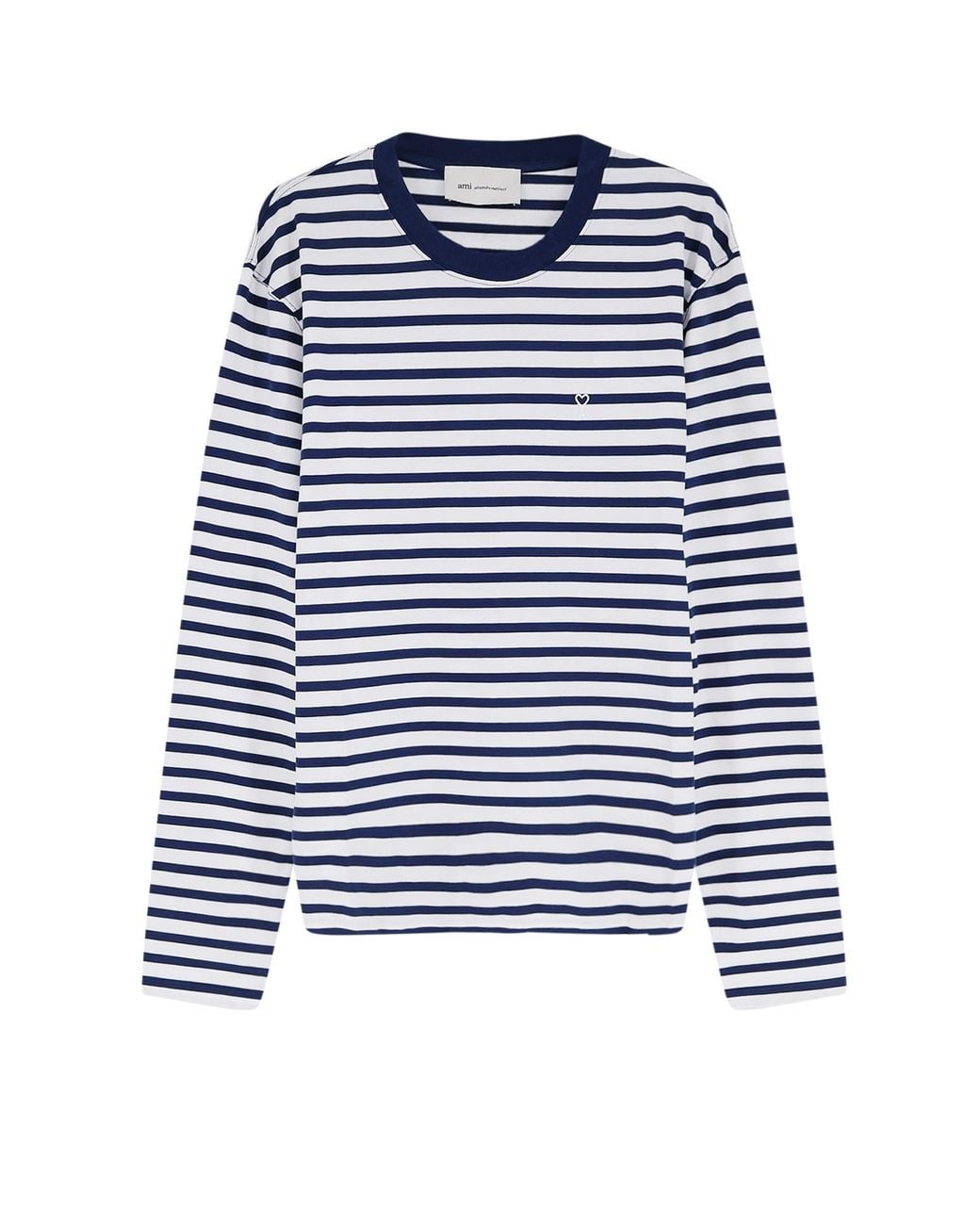 AMI Blue Cotton T-Shirt With Striped Pattern for men