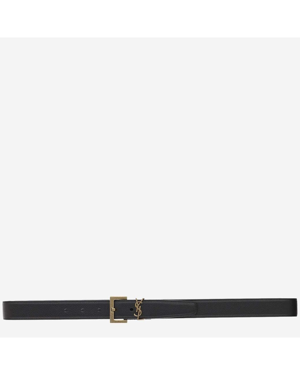 Saint Laurent Black Belt Cassandre Leather Calfskin for men