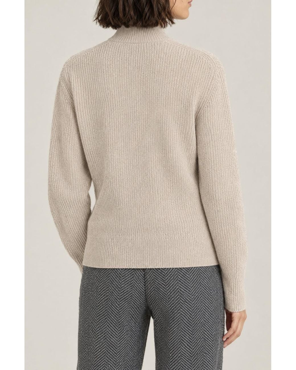 Brunello Cucinelli Natural Light Wool Ribbed Mock Neck Sweater Clothing