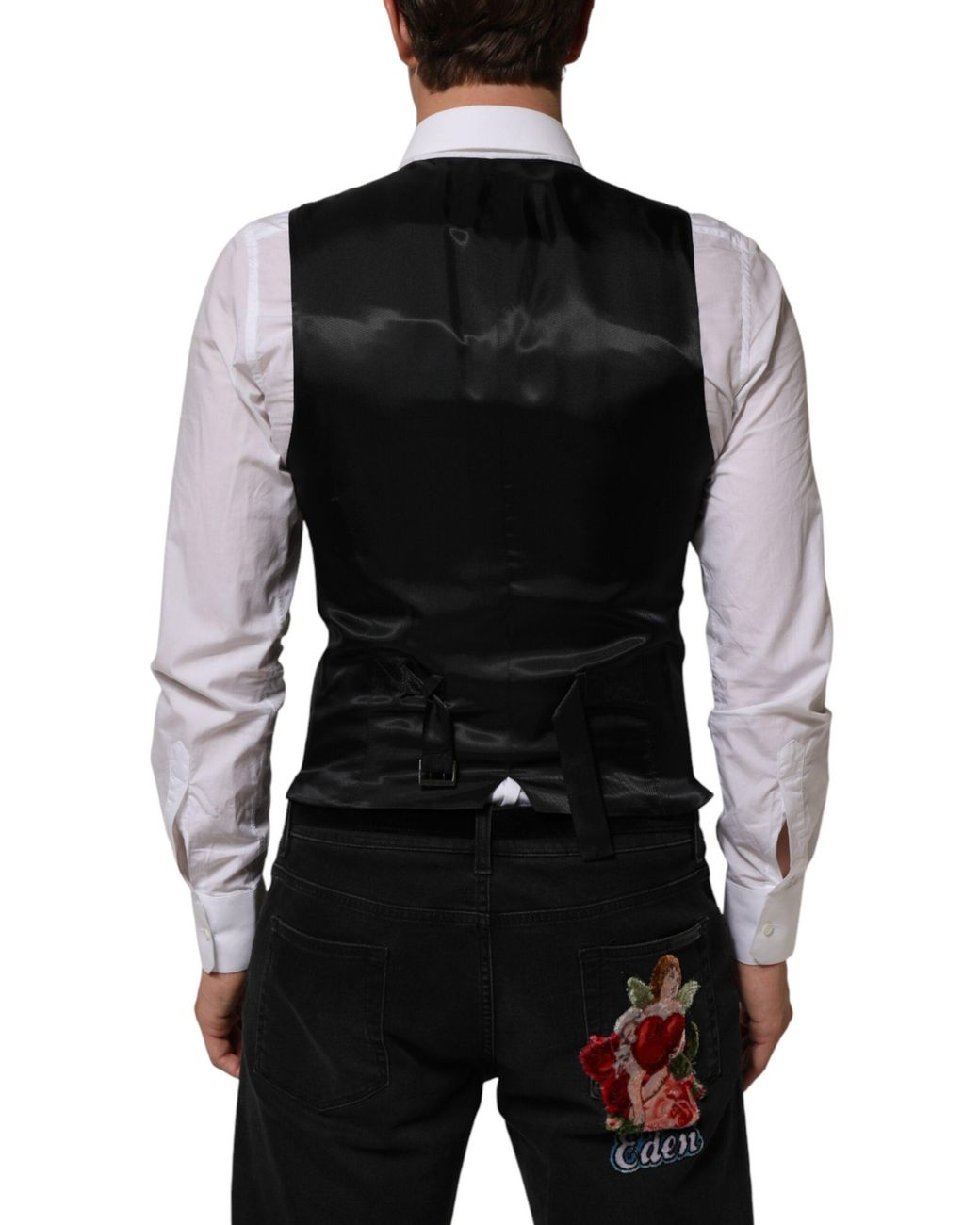 Dolce & Gabbana Black Wool Dress Formal Waistcoat Vest Se+Wo for men