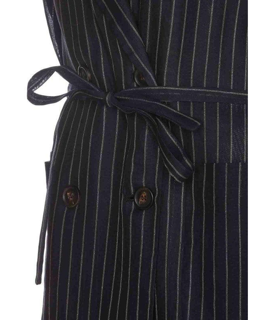Brunello Cucinelli Black Pinstripe Sleeveless Jacket With Belt