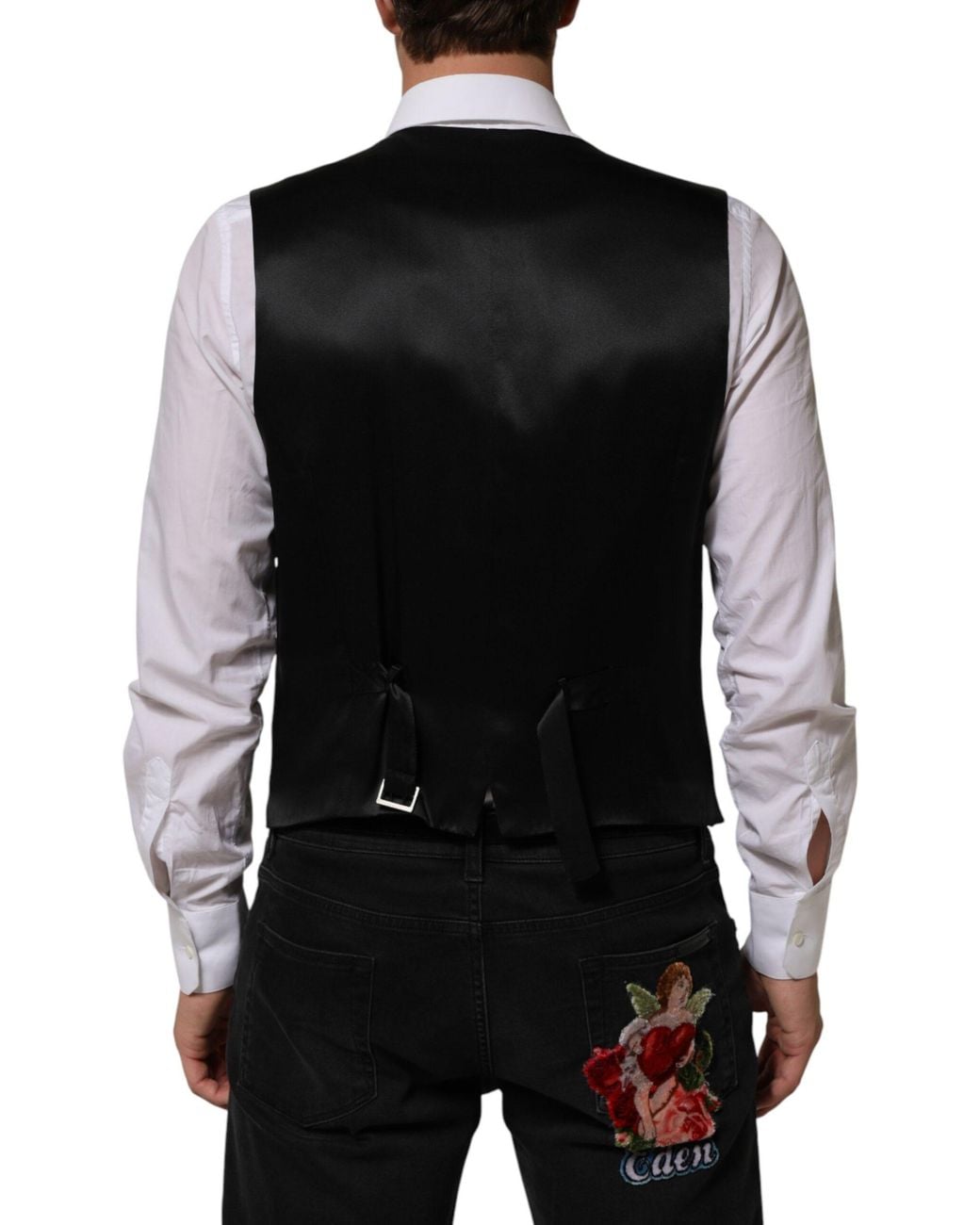 Dolce & Gabbana Black Stripes Wool Dress Waistcoat Vest Co+Wo for men