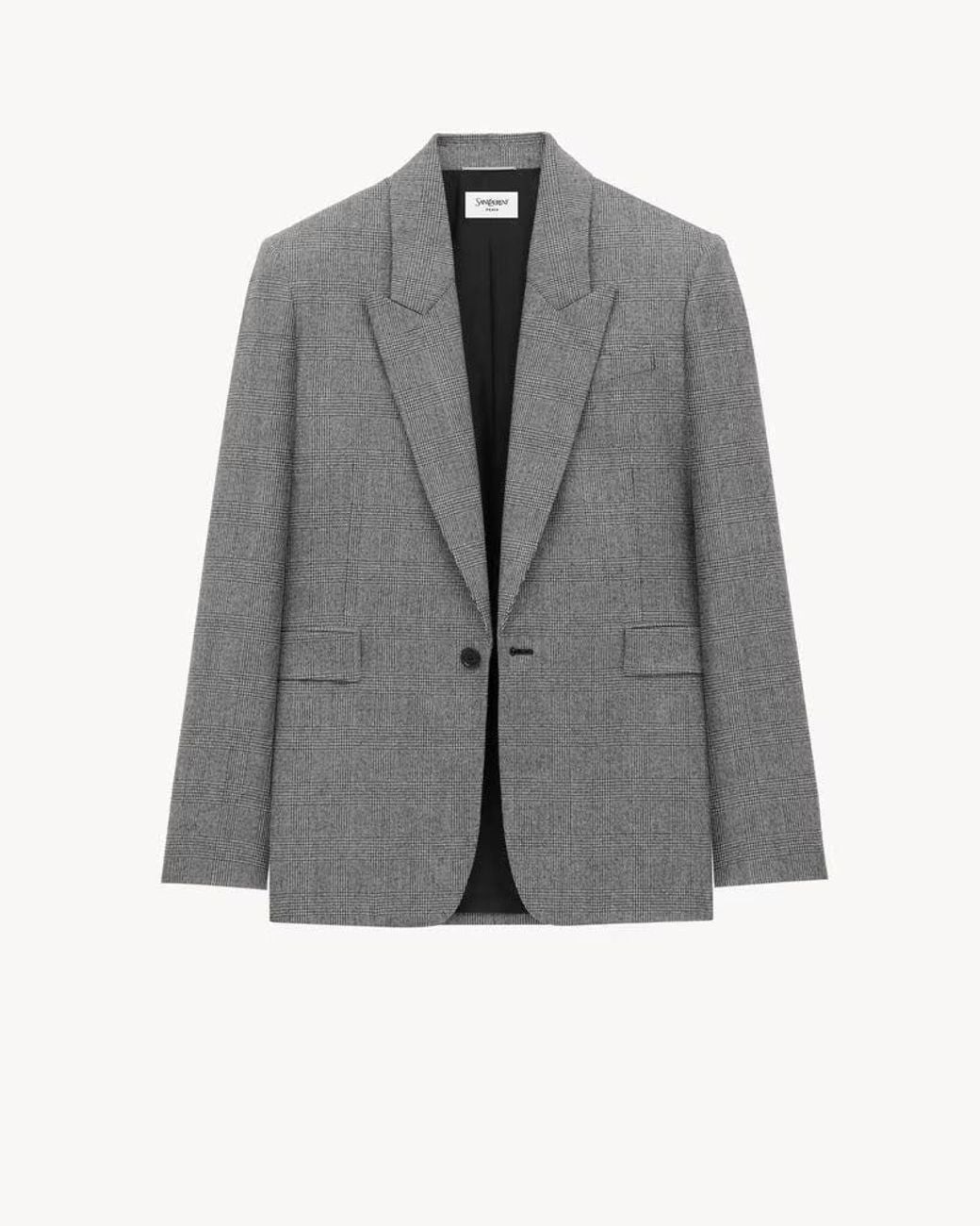 Saint Laurent Gray Saint Laurent Prince Of Wales Wool Blazer for men