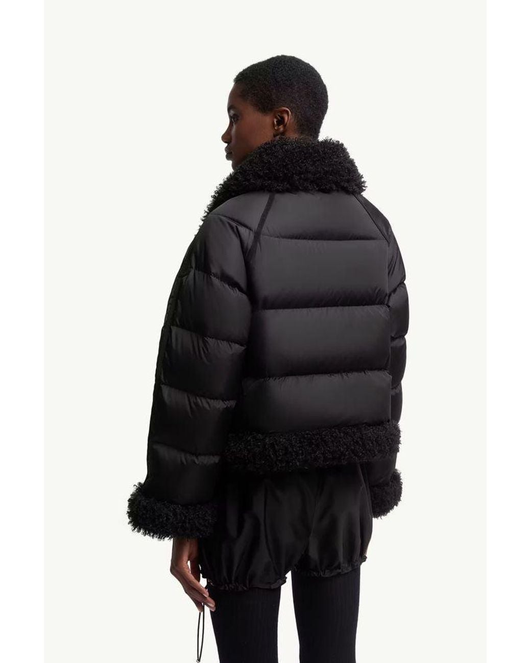 Moncler Black Moncler Quilted Nylon With Shearling Collar Down Jacket
