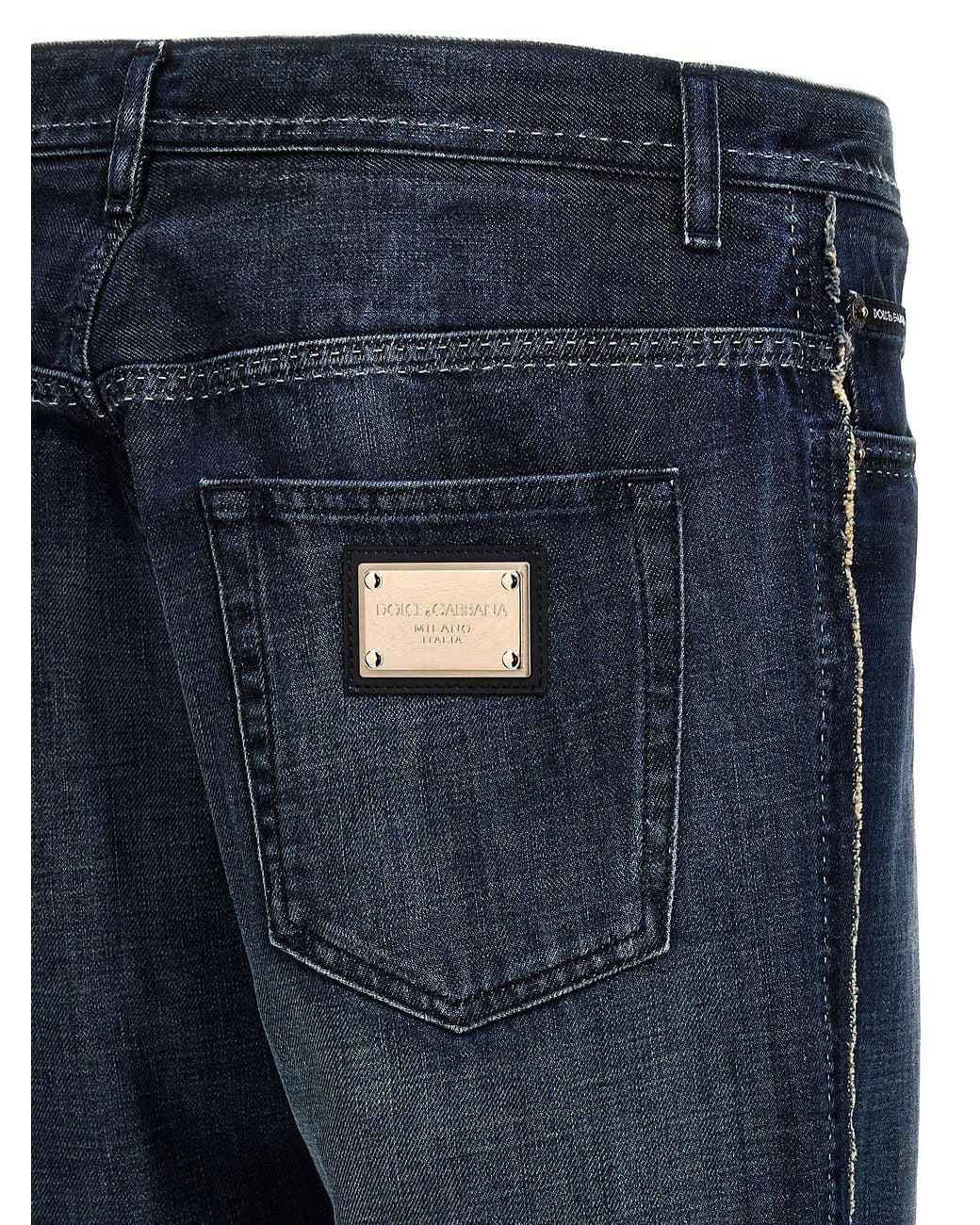 Dolce & Gabbana Blue Dolce & Gabbana Frayed Side-Seam Stitching Jeans for men