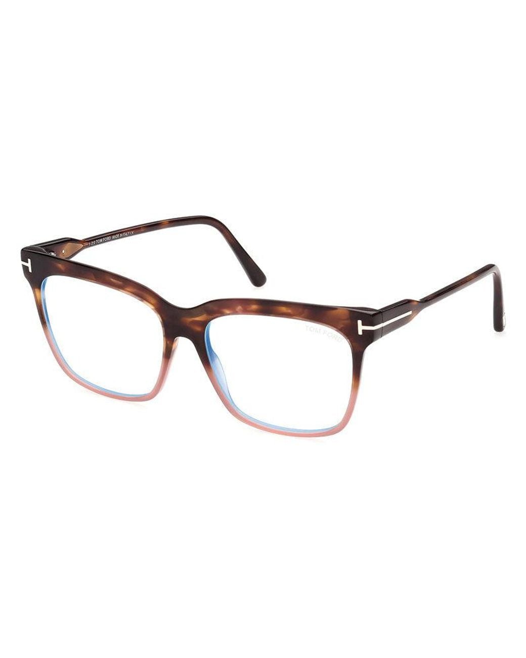 Tom Ford Brown Eyeglasses Square Full Rim, Shiny Frame And Light Block Lenses Lens Ft5768-B056