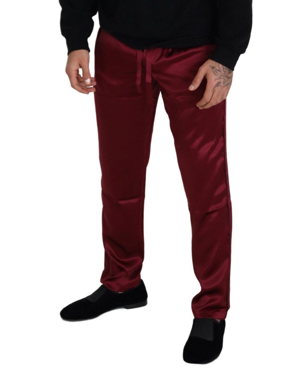 Dolce & Gabbana Red Silk Lounge Pants for men