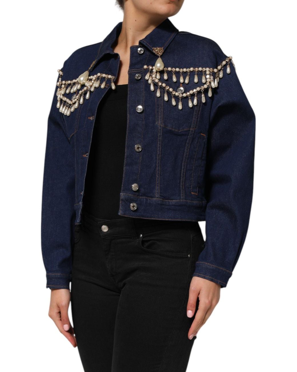 Dolce & Gabbana Blue Cotton Denim Crystal Embellished Jacket