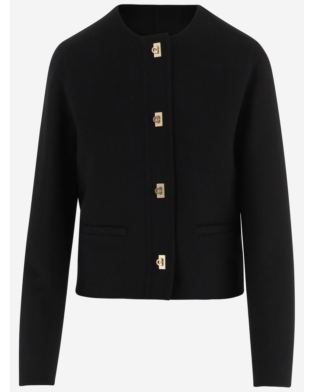 Ferragamo Black Wool And Cashmere Jacket, Buttons