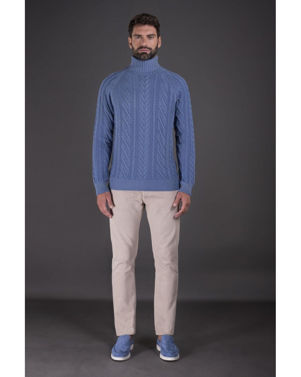 Moorer Blue Light Cable Knit Sweater for men