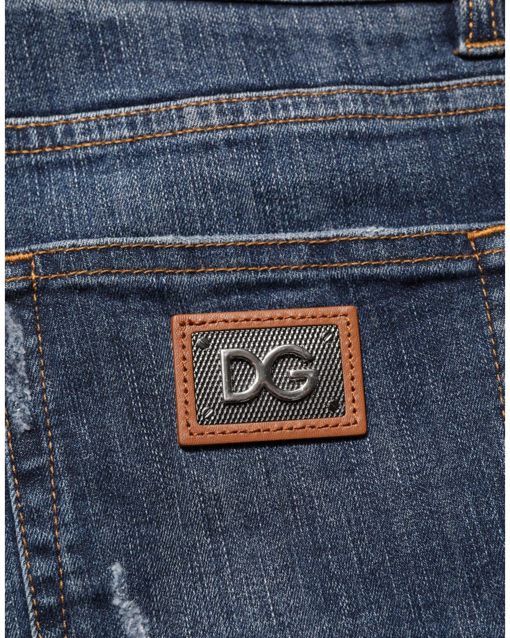 Dolce & Gabbana Dark Blue Washed Running Ripped Denim Jeans for men