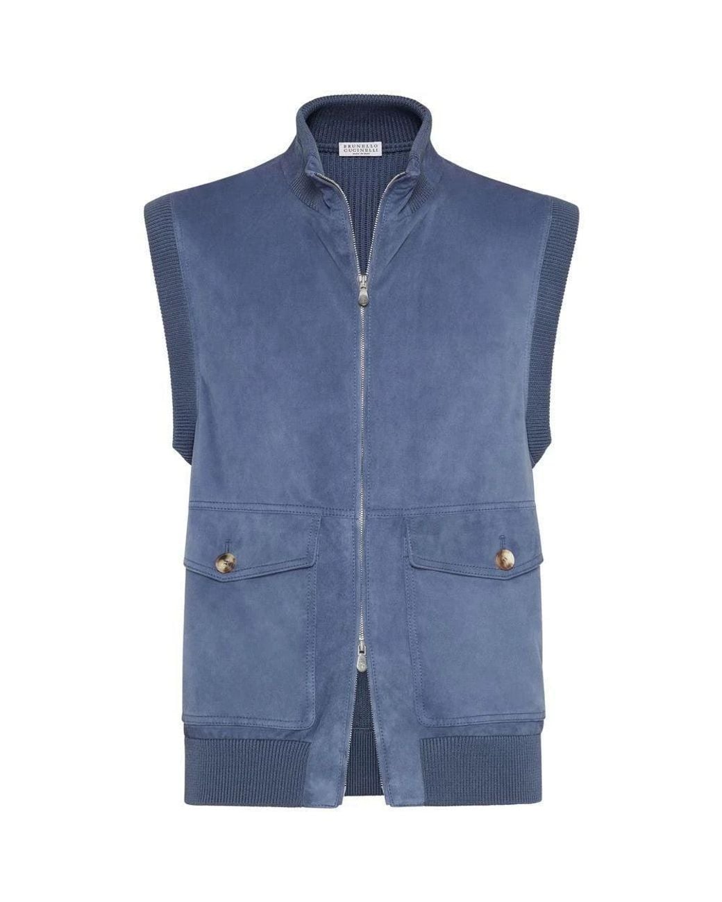 Brunello Cucinelli Blue Suede Zip Vest for men