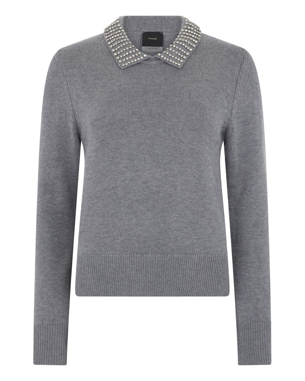 Pinko Gray Wool Blend Sweater With Polo Collar Nylon