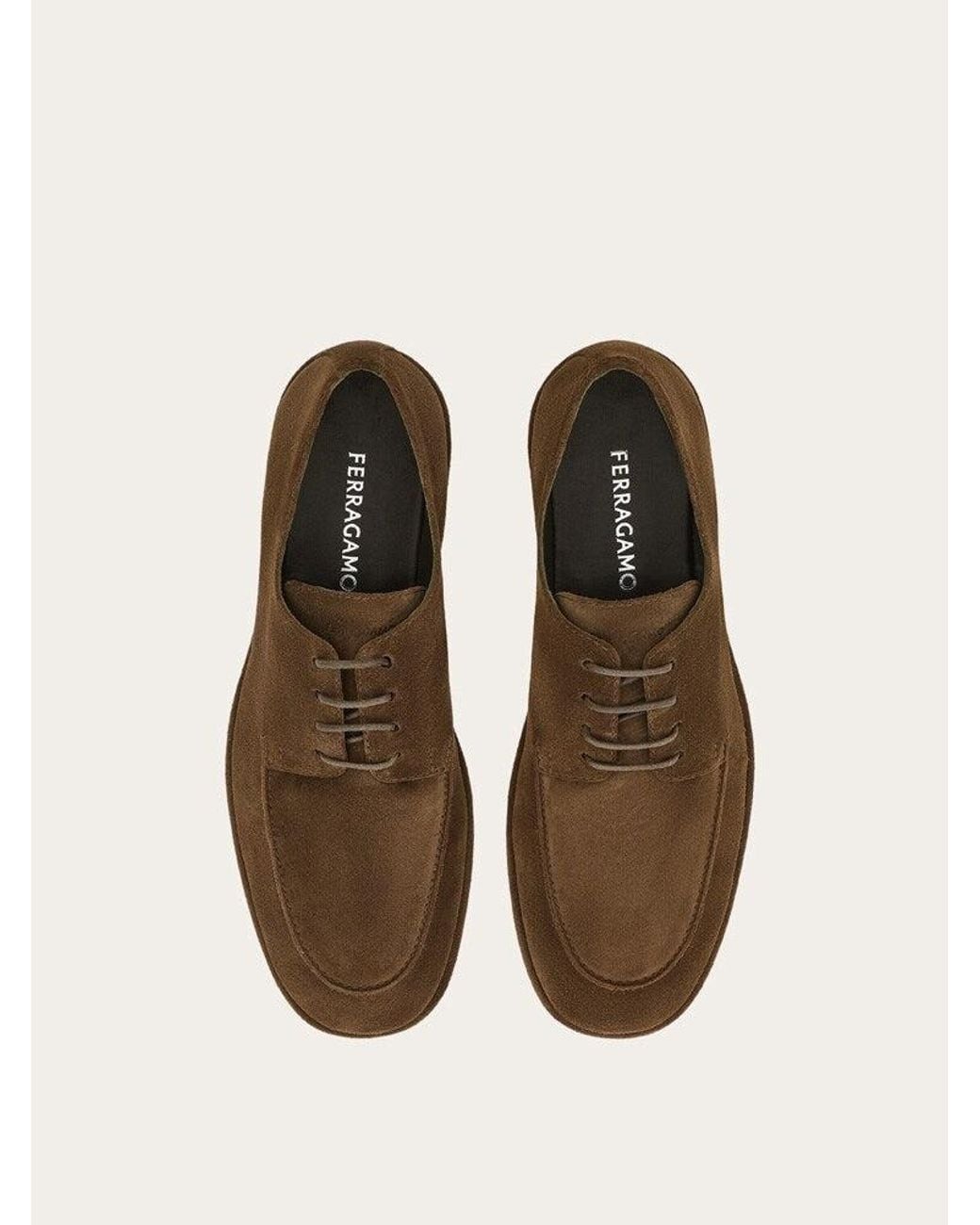 Ferragamo Brown Suede Lace Up Shoes for men