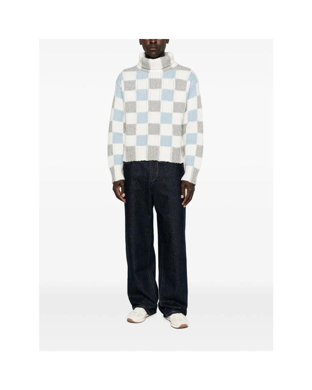 KENZO Blue Checks Roll-Neck Sweater for men