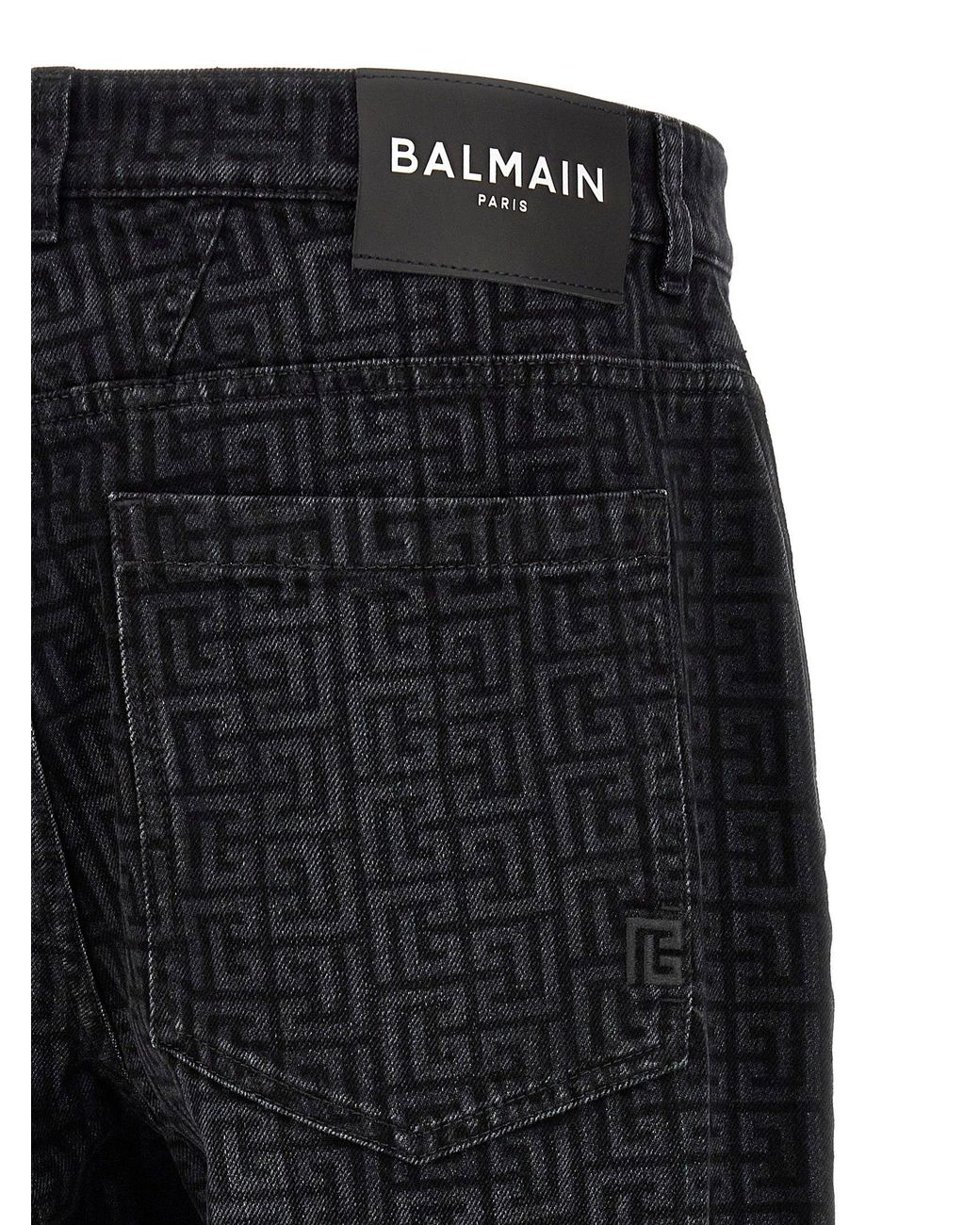 Balmain Black Monogram Pattern Jeans for men