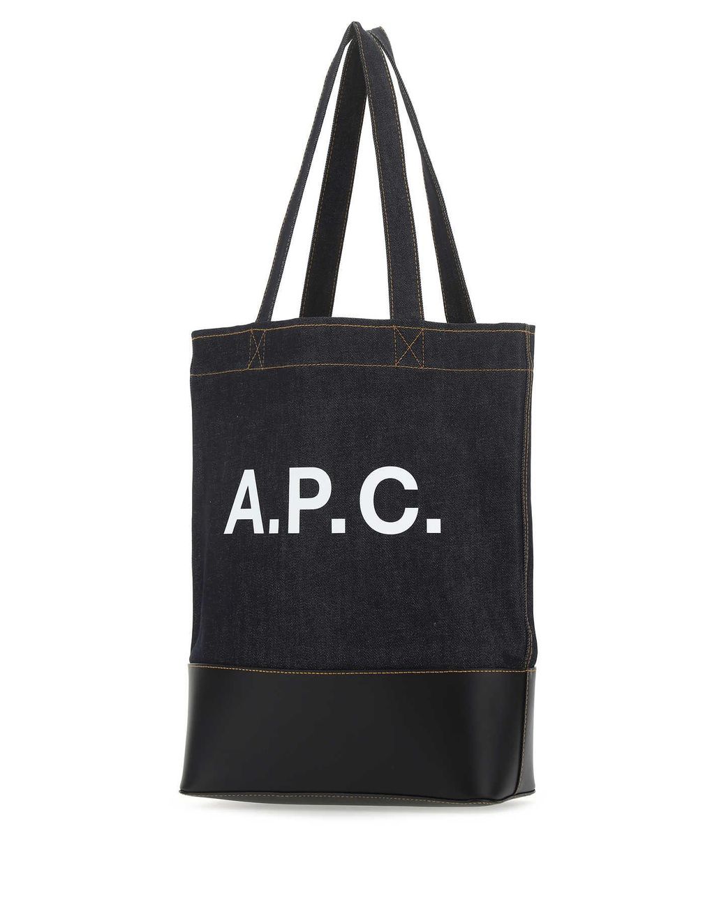 A.P.C. Black Denim And Leather Shopping Bag Borse A Mano for men