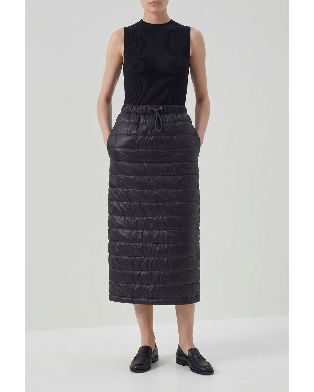 Brunello Cucinelli Black Quilted Midi Skirt