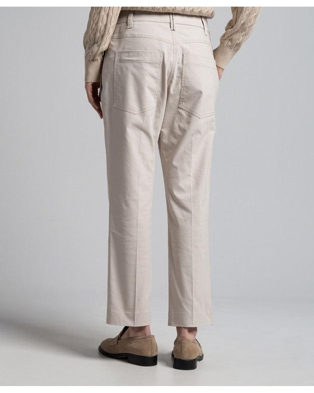 Brunello Cucinelli Pink Light Neutral Slim Cotton Trousers With Front Crease