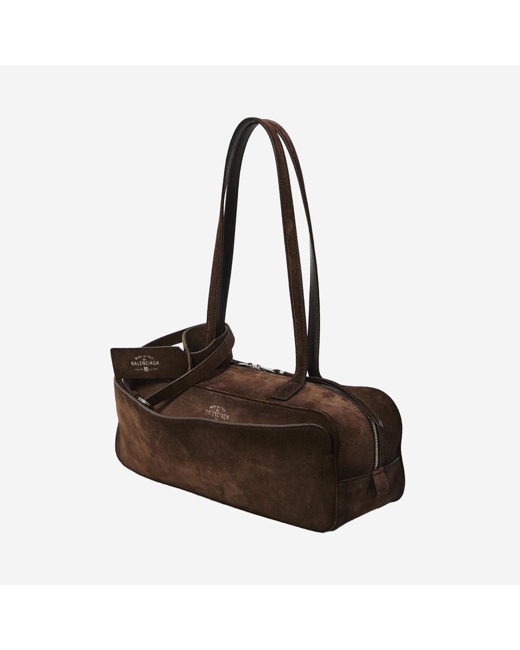 Balenciaga Brown Small Bowling Bag Suede Leather Shoulder