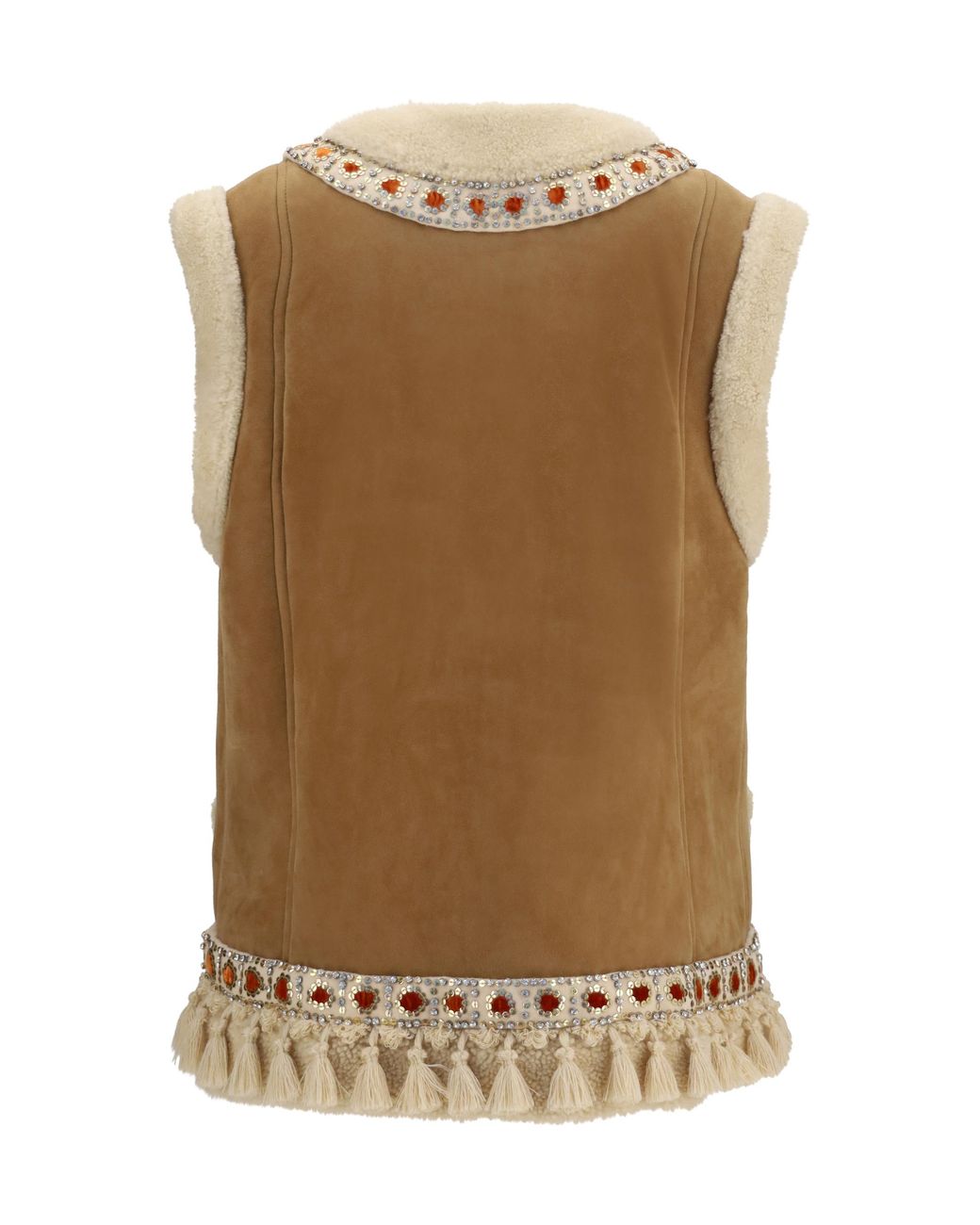 Valentino Natural Vest Suede And Fur Camel-Multicolour Lamb Leather Coat
