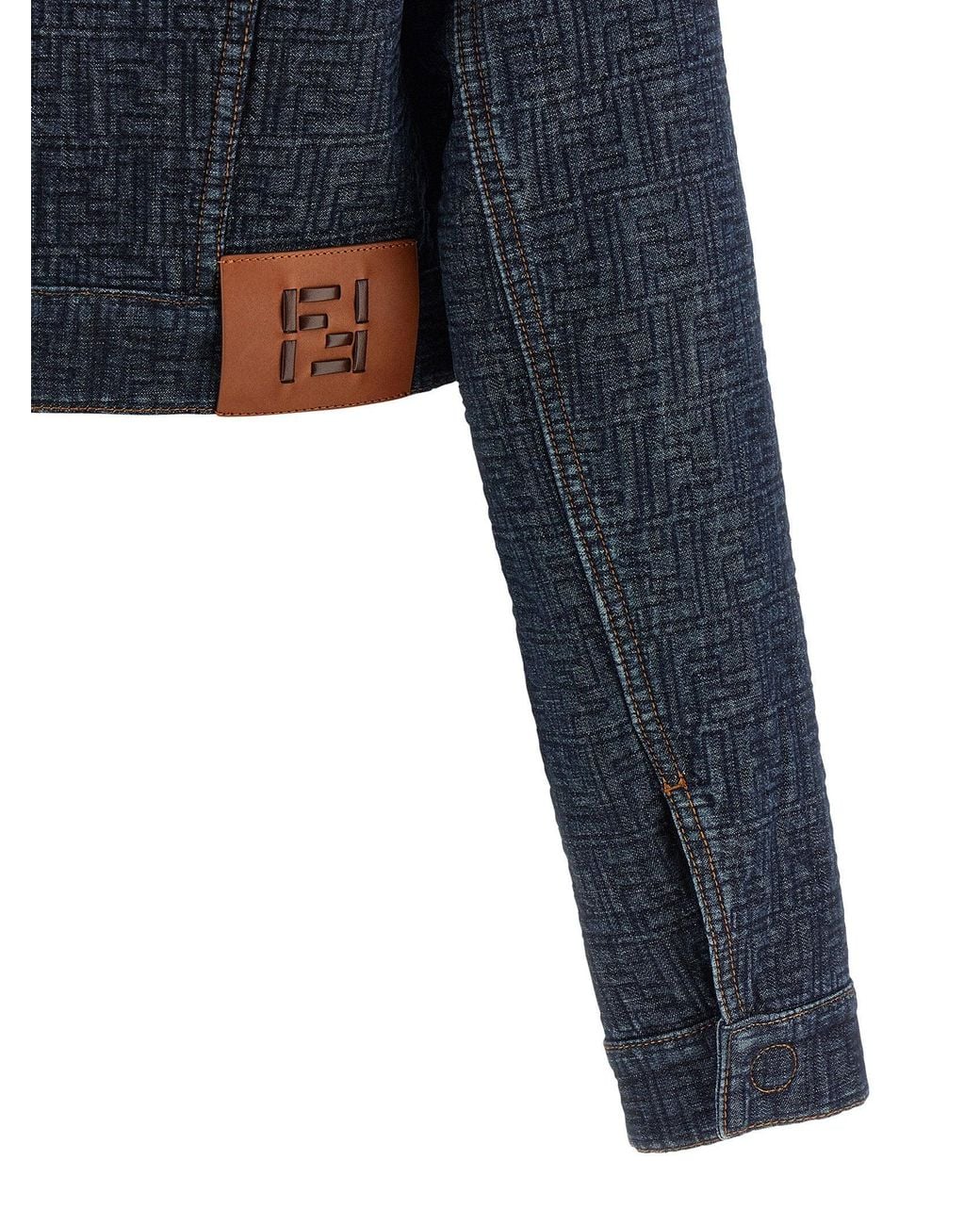 Fendi Blue Padded Ff Jacquard Denim Bolero Jacket