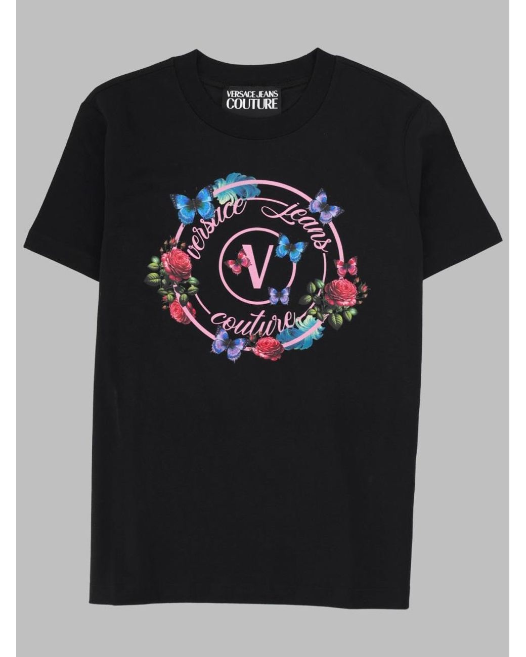 Versace Jeans Couture Black T-Shirt With Butterfly Emblem Cotton T-Shirts
