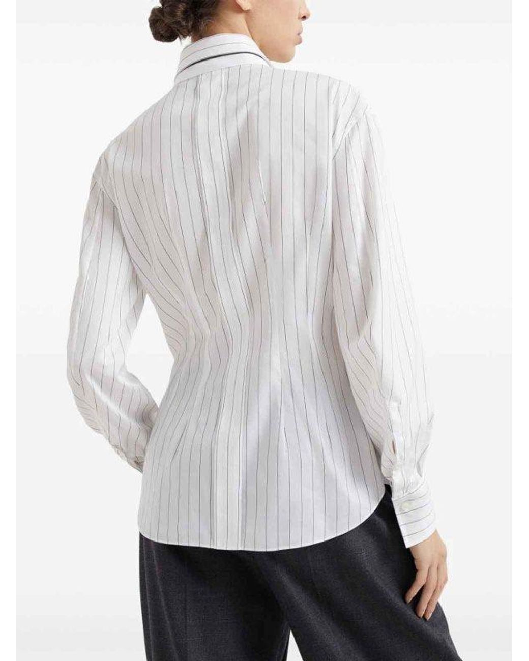 Brunello Cucinelli White Bicolor Cotton Pattern Shirt