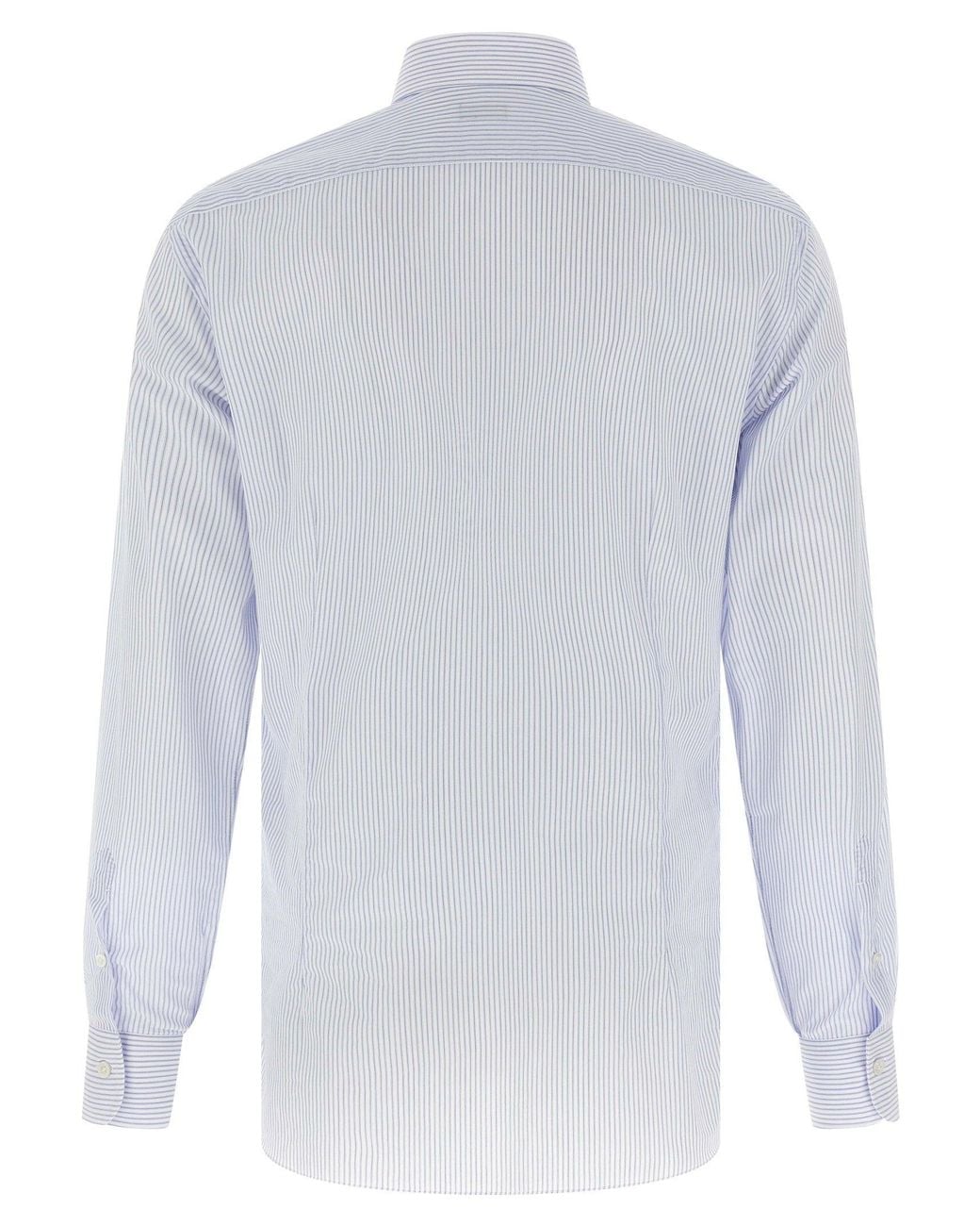 Barba Napoli White Striped Cotton Poplin Shirt