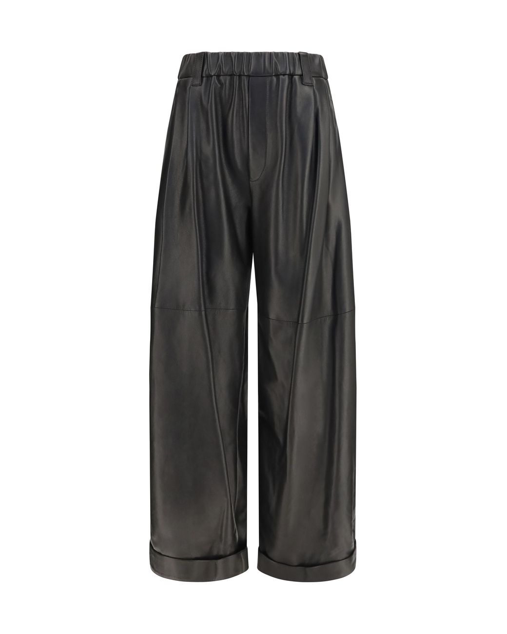 Brunello Cucinelli Black Baggy Nappa Leather Pants Trousers
