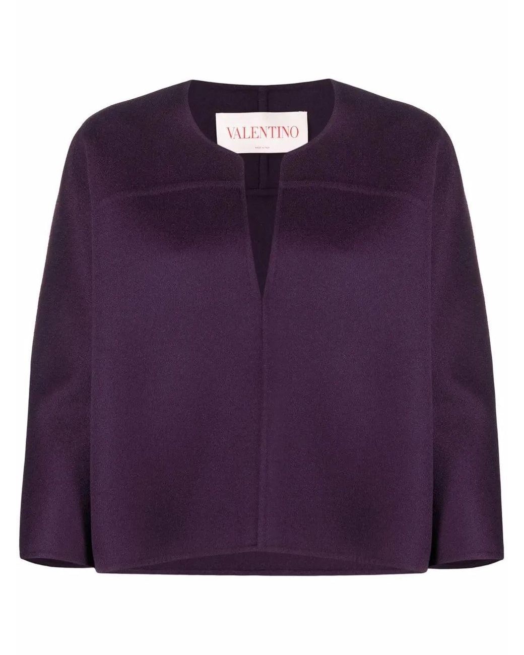 Valentino Purple V-Neck Cropped-Sleeve Knitted Top