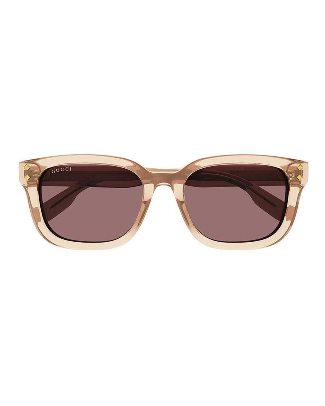 Gucci Brown Sunglasses Square Full Rim, Shiny Transparent Light Frame And Solid Brick Lens Gg1605Sk004