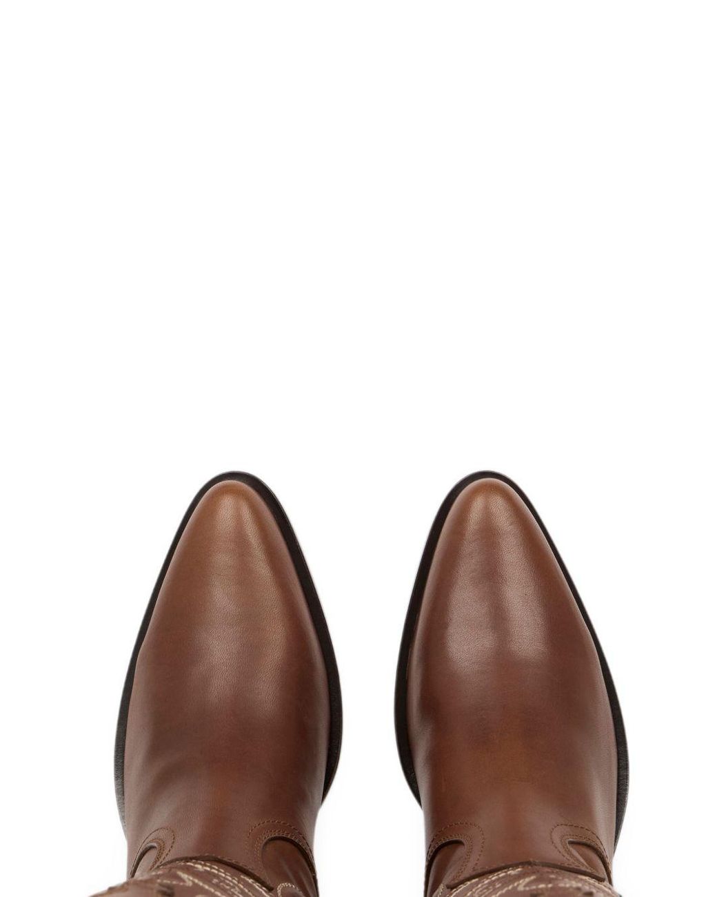 Etro Brown High Smooth Leather Western Boots With Contrasting Topstitching And Metal Logo