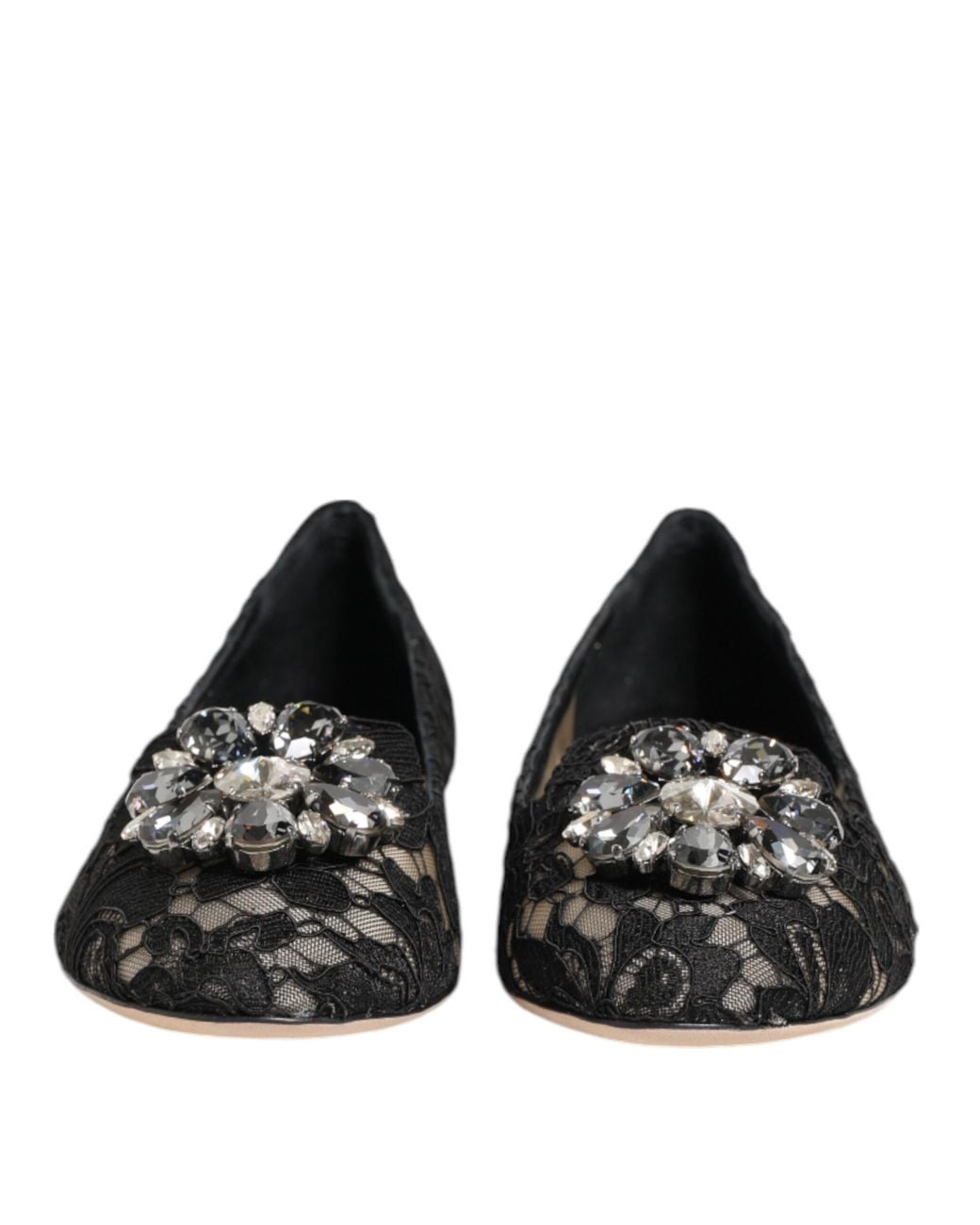 Dolce & Gabbana Black Lace Flat Shoes Crystal