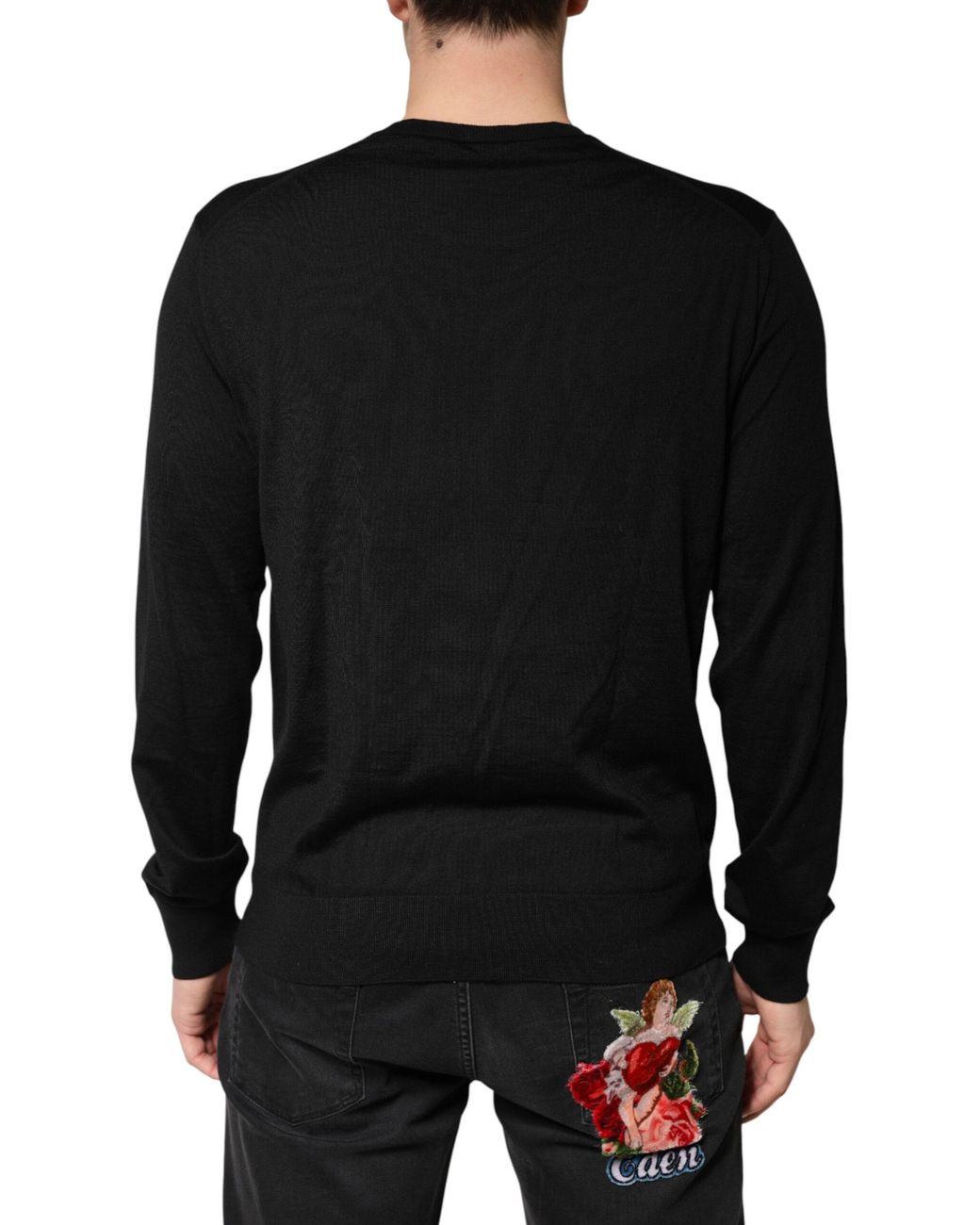 Dolce & Gabbana Black Wool Dg Crew Neck Pullover Sweater Pl+Wv Clothing for men