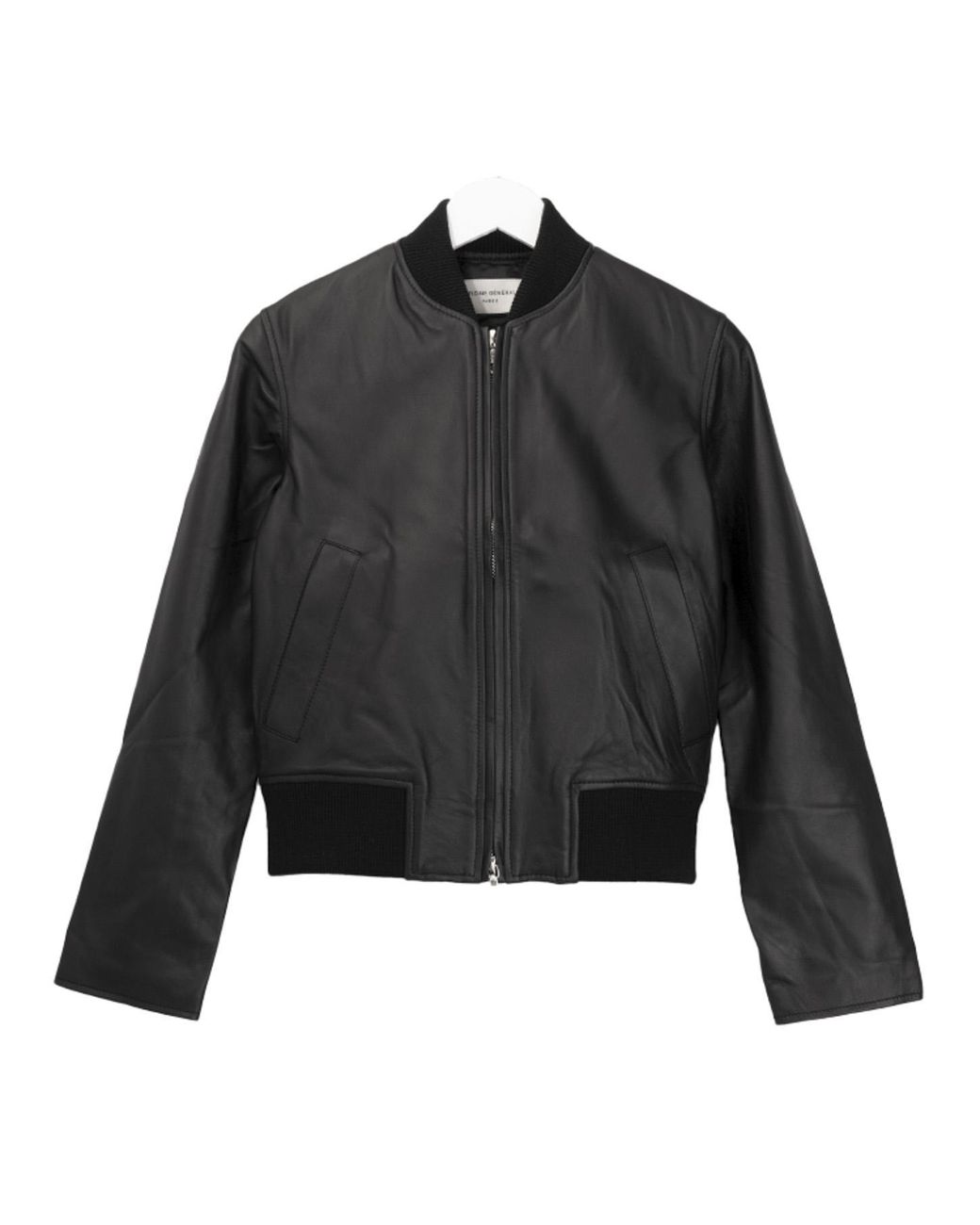 Officine Generale Black Boxy Leather Bomber Jacket