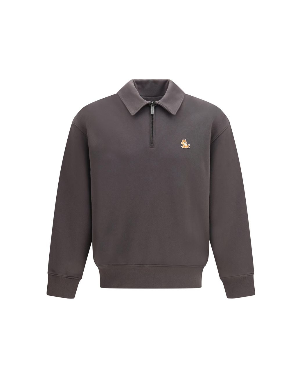 Maison Kitsuné Gray Polo Sweatshirt Chillax Fox Organic Cotton Sweater for men