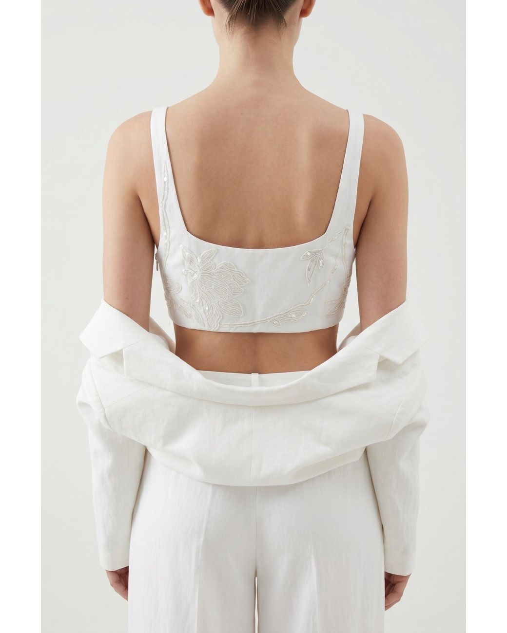 Brunello Cucinelli White Embroidered Cropped Top