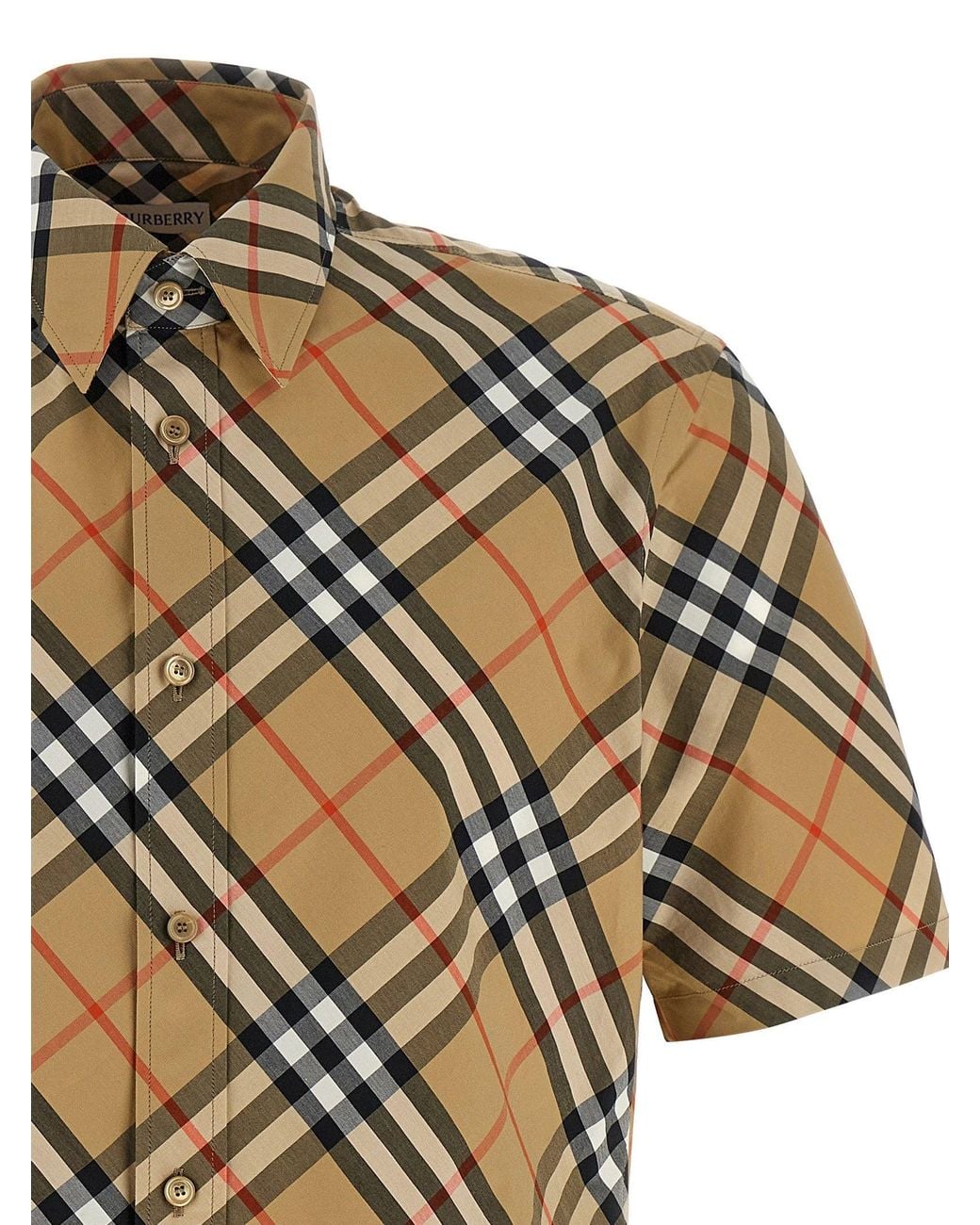 Burberry Check Cotton Poplin Shirt in Natural | Lyst